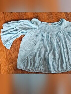 Chico's Light Blue Women's Peasant Top with Ruffled Sleeves Size 2